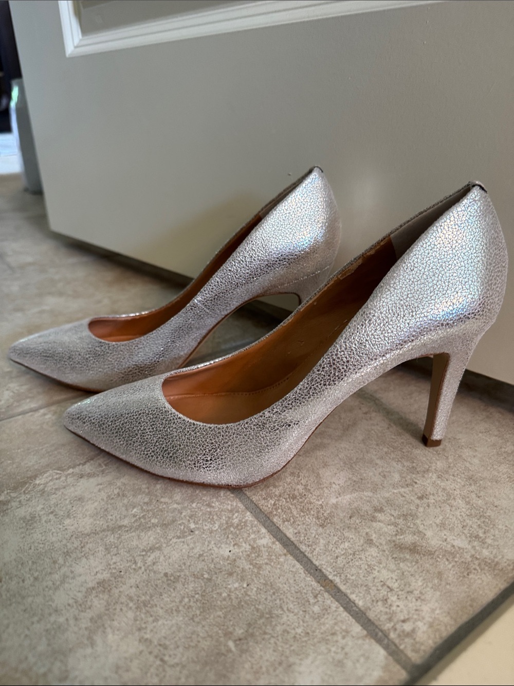 J. Crew Factory Silver Pointed-Toe Stiletto Pumps